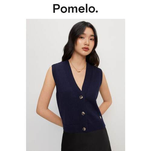Pomelo 气质通勤V领背心女新款收腰显瘦无袖西装风马甲上衣