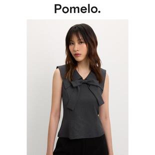 Pomelo 上衣蝴蝶结领剪裁显瘦通勤易搭背心女 小众设计感深灰无袖