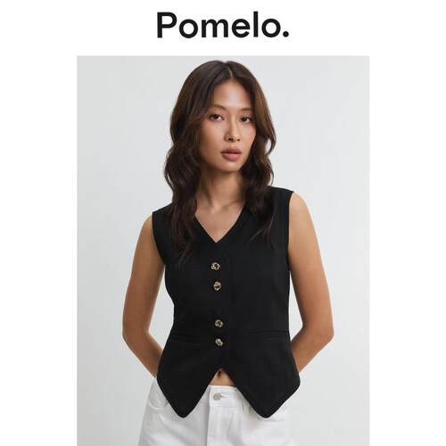 Pomelo 修身前排扣马甲 - 黑色