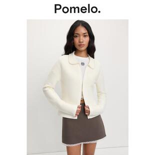 Pomelo 翻领设计感显瘦通勤易搭小个子外套女 温柔风米白坑条开衫