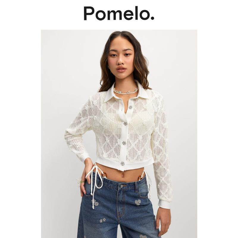 Pomelo花卉半透明短上衣-白色