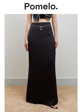 Pomelo 黑色水钻装饰缎面长裙