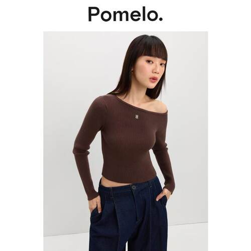 Pomelo 针织衫不对称露肩设计修身显瘦针织上衣女
