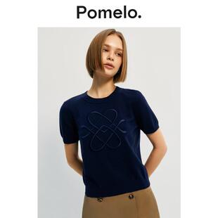 刺绣圆领显瘦通勤短袖 针织衫 针织上衣 简约风短袖 Pomelo