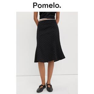 Pomelo 温柔风波点半身裙高腰显瘦鱼尾摆小个子通勤中长半身裙
