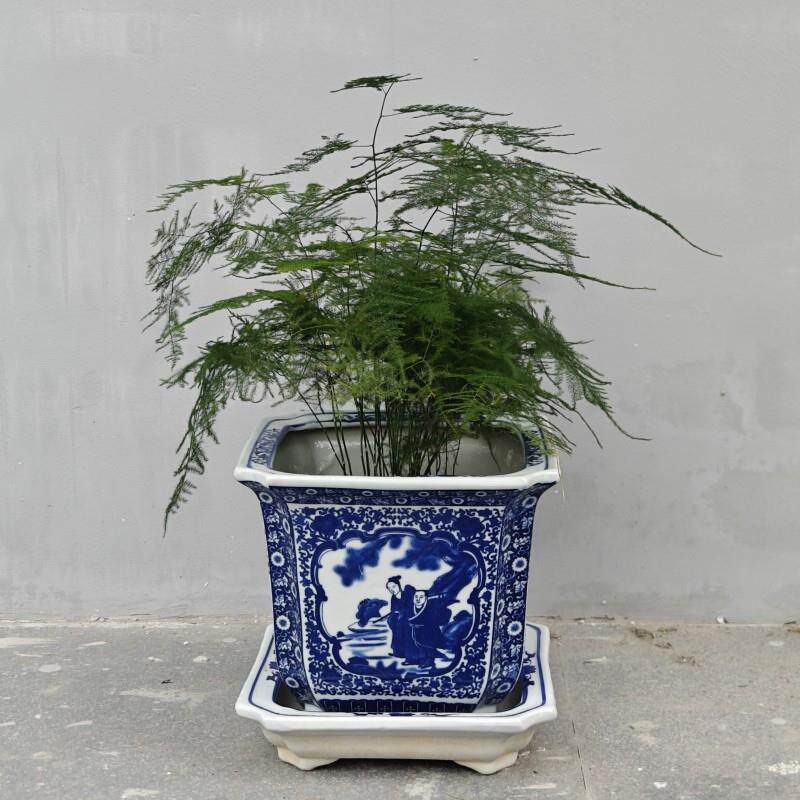 陶瓷花盆高温青花瓷带托盘兰花绿萝盆景老庄花卉八角盆多肉盆