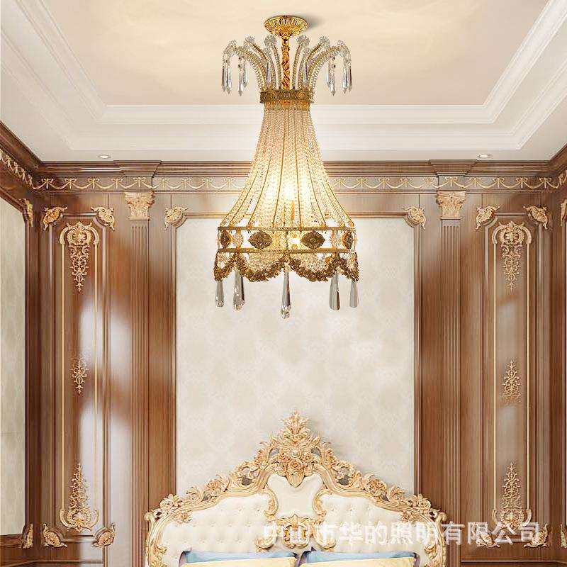 法式田园餐厅吧台轻奢吊灯欧式卧室阳台灯奢华玄关过道全铜水晶灯