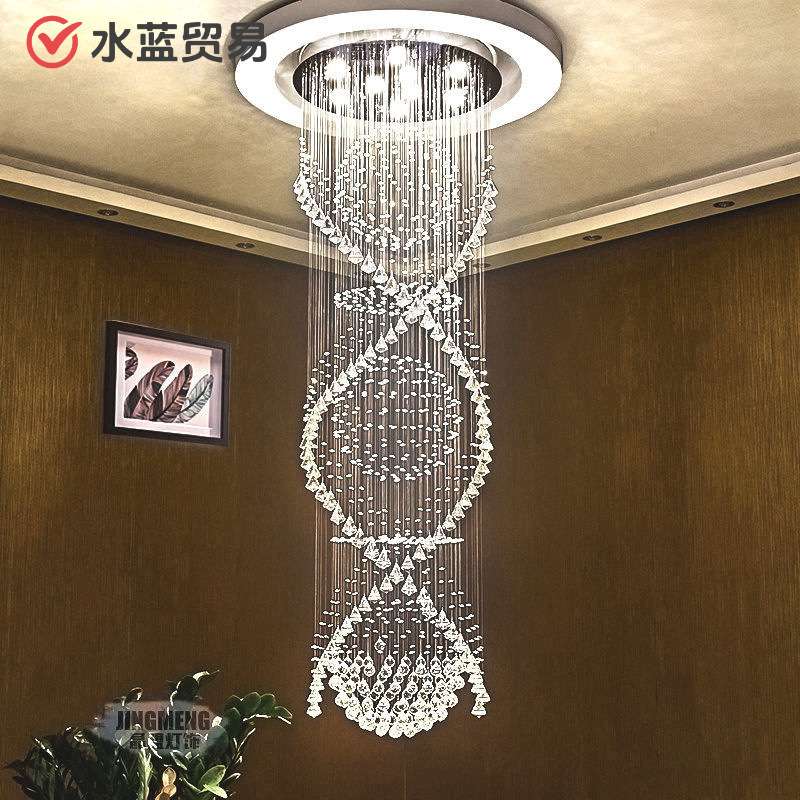 复式楼梯灯长吊灯水晶吊灯豪华客厅led 旋转别墅现代简约楼梯吊灯