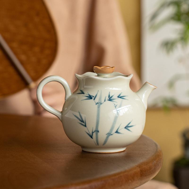 陶瓷茶壶 釉下手绘花边壶二人饮迷你小茶壶小品壶陶瓷泡茶壶手执