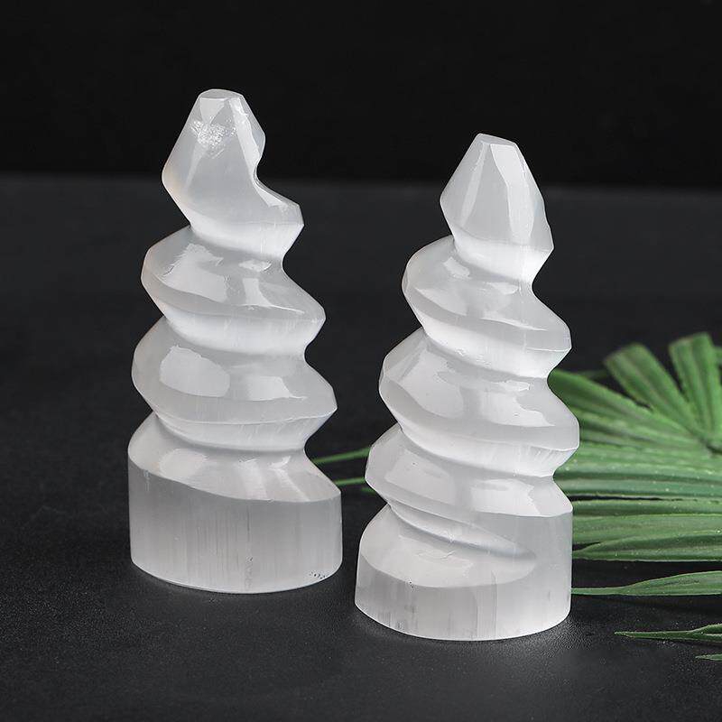 手工天然透石膏棒摩洛哥透石膏螺旋形半宝石原石消磁棒装饰品摆件