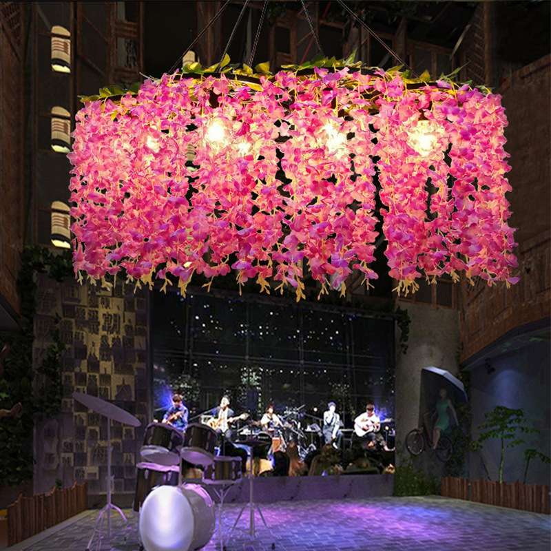 里胡桃音乐餐吧植物吊灯铁艺复古工业风车轮组合绿植吊灯一件代发