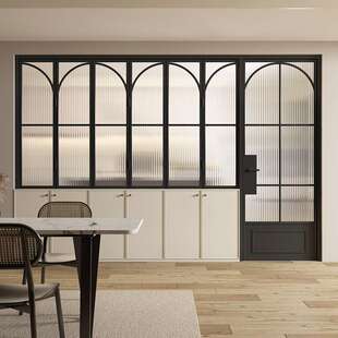 极窄法式复古门联窗厨房开放式折叠弧形老钢门复古风海棠花玻璃