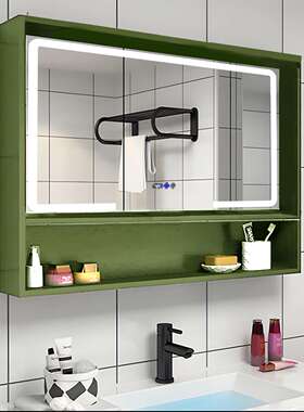 绿色方形轻奢壁挂一体式全铝智能浴室镜柜智控智能家居防雾