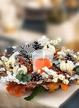 纵鸿2025跨境TEMU秋季新款花环黑白格条纹蝴蝶结白南瓜挂件