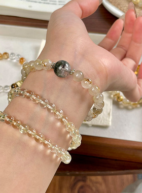 天然金发晶水晶手串貔貅绿幽灵