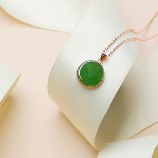 琳琯瑛天然和田玉碧玉吊坠绿色圆牌项链女简约新中式礼物送女友