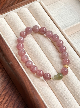 新中式桃花碧玉葫芦粉晶手链