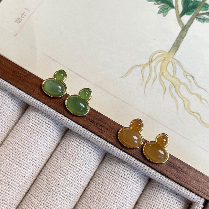 琳琯瑛天然和田玉碧玉/糖玉葫芦耳钉耳饰新中式轻奢珠宝饰品礼物图片