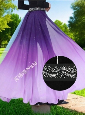 新款形体礼仪腰封宽烫钻紫色渐变腰巾腰带腰裙飘纱女表演舞蹈腰饰