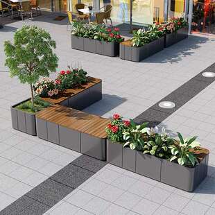 户外一体化花箱坐凳花槽隔断花坛外摆商业街休息座椅公园广场绿植