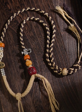 原创国风高端吊坠挂绳手搓棉绳男