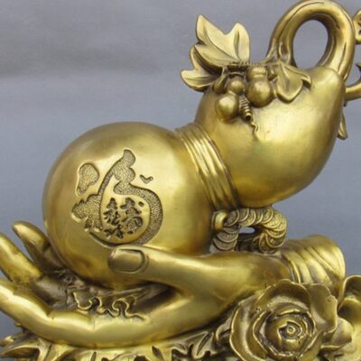 铜佛手葫芦摆件福字葫芦佛手福禄家居招财睡葫芦中式桌面工艺品
