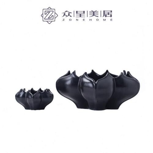 现代简约陶瓷花器创意花盆摆件北欧样板间客厅餐桌软装饰品干花瓶