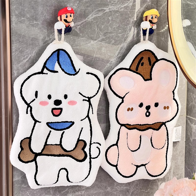 珊瑚绒擦手毛巾i挂式吸水不掉毛洗手巾可爱卡通儿童卫生间擦手神