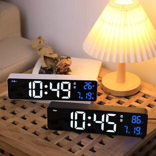 充电款简约现代家居时钟电子钟时间日期温度声控电子钟表自动感光