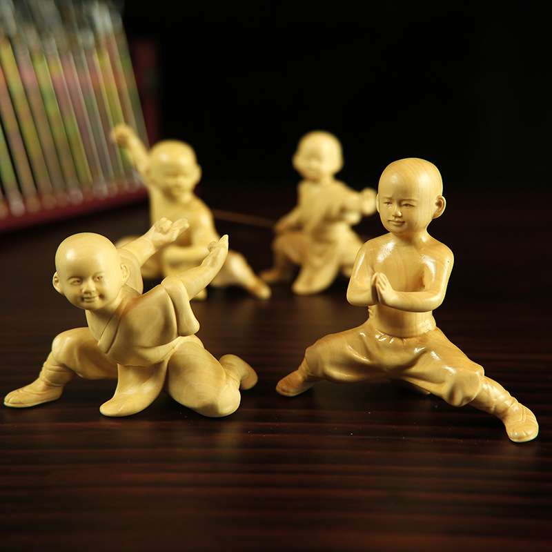 黄杨木雕刻手把件人物功夫小子小武僧功夫小和尚家居装饰中式摆件