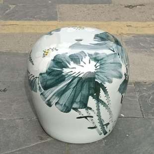 手绘荷花陶瓷凳子 凉凳 陶瓷桌凳 纳凉凳子 阳台庭院装饰摆件