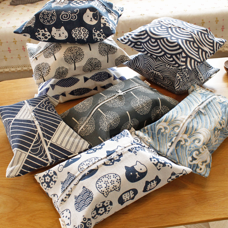 和风棉麻纸巾袋挂绳款抽纸收纳袋汽车抽纸K袋家用双层纸巾盒纸巾