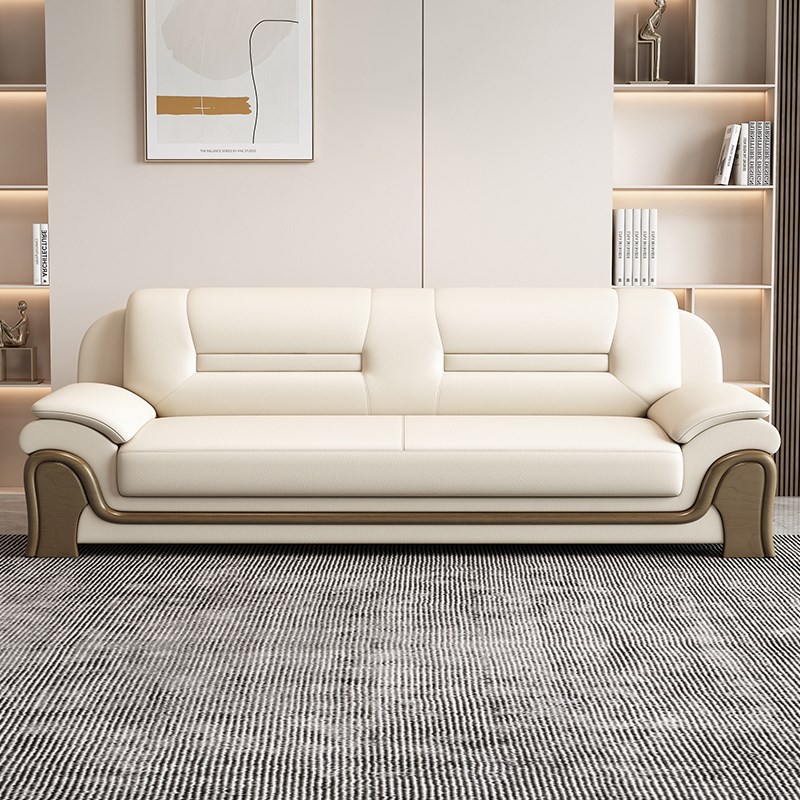 办公沙发客厅真皮办l公室现代简约中式三人位2024新款沙发茶几组