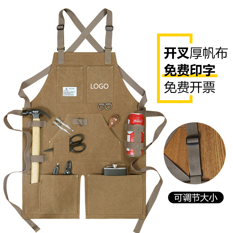 男士厚帆布围裙日j式防水耐磨牛仔女工作服园艺师匠人手作定制log