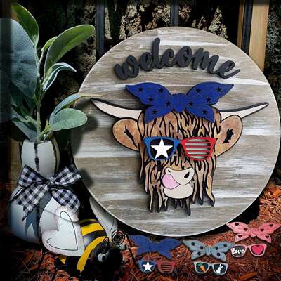 Door Hanger Cow Eye 复活节可互换门挂牛引人注目的前门挂饰门牌