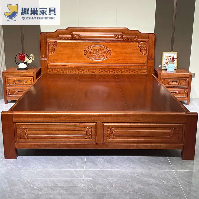金花梨木全实木床双人主卧大床榫卯中式加粗加厚床仿古菠萝格木床