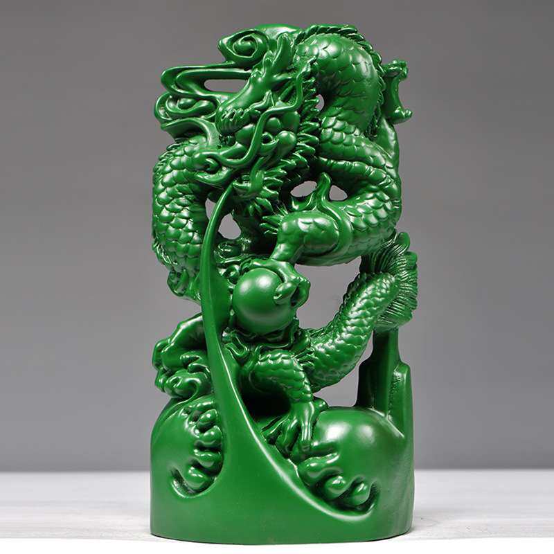绿色木雕龙摆件木质青龙纯木头龙十二生肖工艺品客厅电视柜装饰品图片