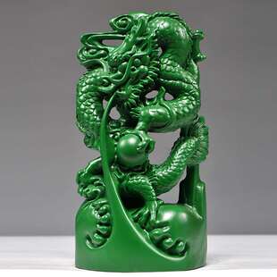 绿色木雕龙摆件木质青龙纯木头龙十二生肖工艺品客厅电视柜装饰品