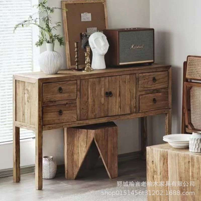 老榆木中式复古实木柜家居客厅靠墙玄关多用收纳柜整装多抽屉斗柜