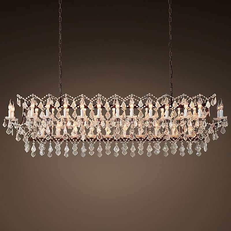 美式乡村铁艺复古客厅餐厅水晶吊灯长方形创意别墅酒店工程灯具