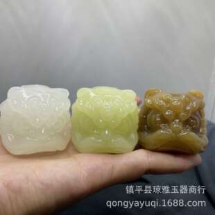 阿富汗玉书房镇纸猫咪镇尺笔架聚宝盆文玩手把件书桌小摆件