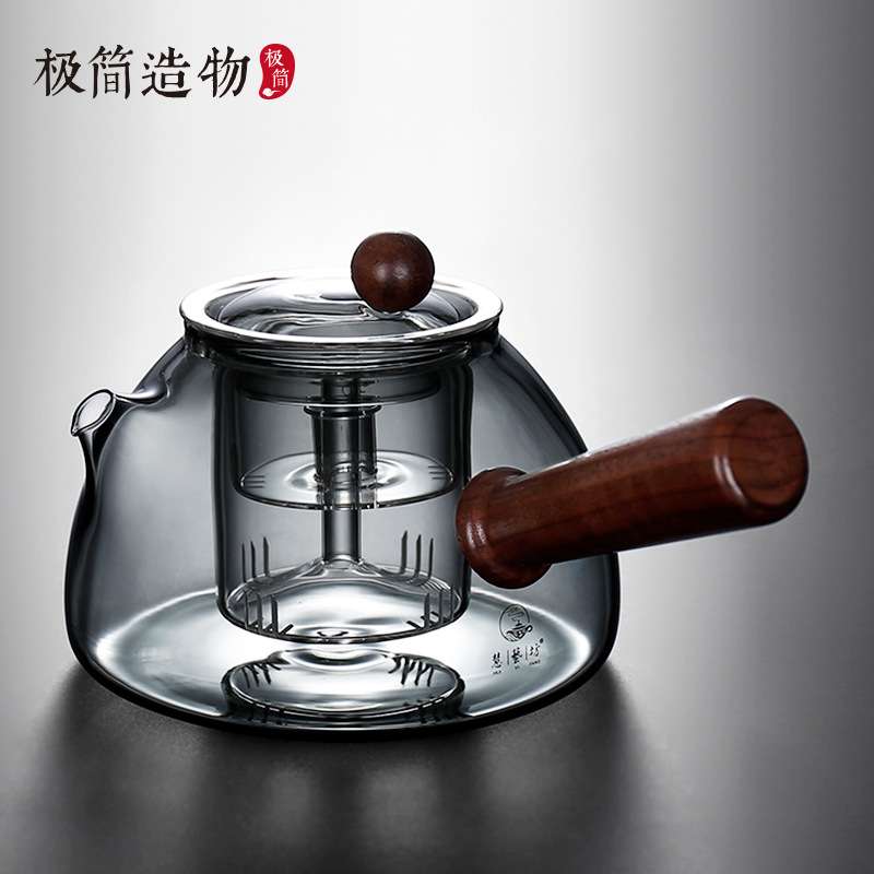 慧艺坊小憨壶轻奢耐热手工加厚玻璃高身提梁壶蒸煮泡喷淋煮茶壶