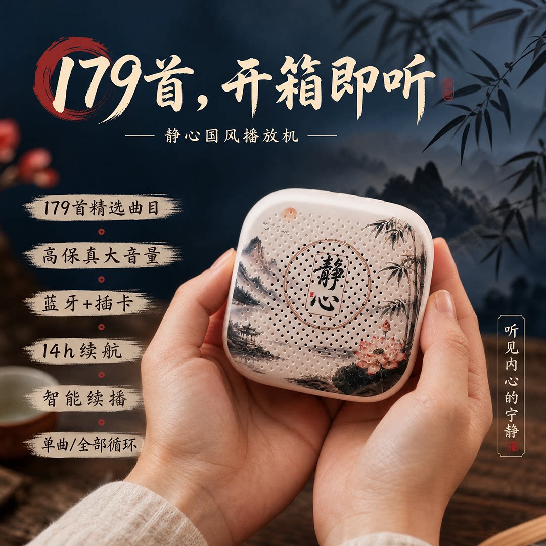 新款静心播放机挂脖便携家用音乐机充电插卡循环播放器老人唱歌机