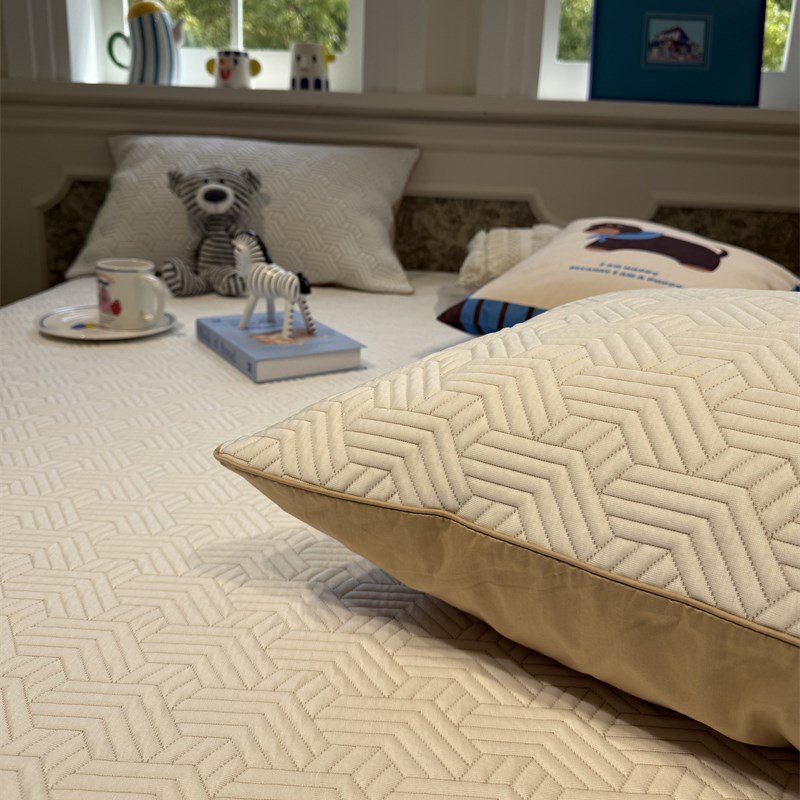 简约温柔少女f条纹咖冰感凉豆豆夏凉席空调席床笠三件套1.5m1.8米