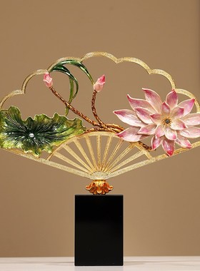 新中式荷花摆件和气生财珐琅彩客厅电视酒柜博古架国X风装饰工艺