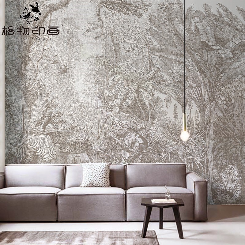 法式风景轻奢树林动物沙发背景z墙纸壁布卧室书房环保防潮定制壁