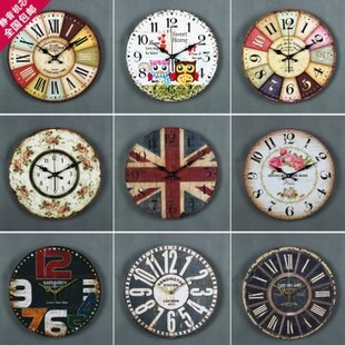 欧式田园创意壁钟 客厅卧室现代儿童木钟 复古木质静音挂钟 加厚