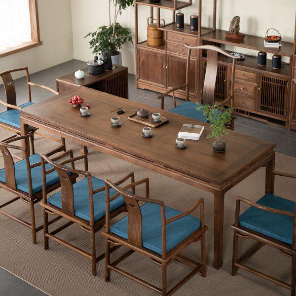 杪轩新中式茶桌椅组合黑胡桃原实木泡茶桌老榆木禅意茶室茶台家具