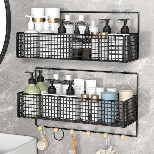 墙上壁挂卫生间置物架免打孔洗手间蓝色架子浴室洗漱台收纳免钉