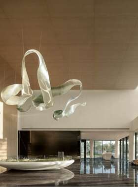 橙色渐变防爆管玻璃飘带水晶灯售楼部别墅楼梯灯工程非标高端